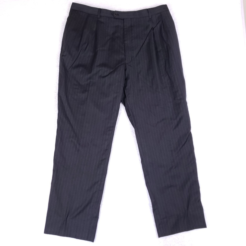 Jos. A.‎ Bank Wool Dress Pants 36x29 Charcoal Pinstripe Pleated Classic Fit